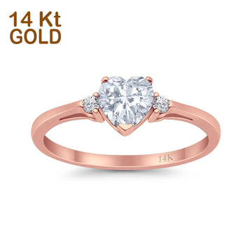 14K Rose Gold Heart Promise Bridal Simulated CZ Wedding Engagement Ring Size-7
